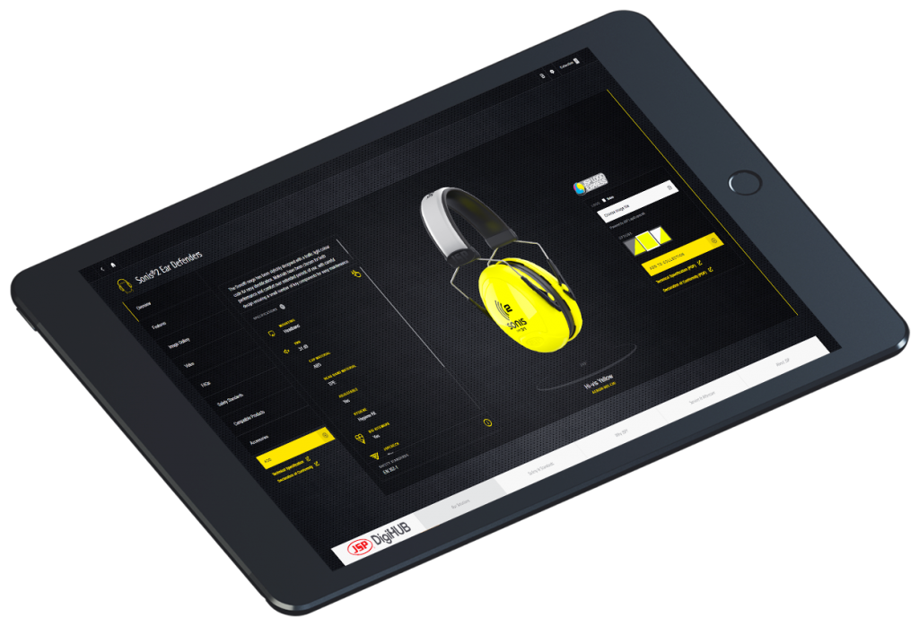 A picture of yellow ear defenders on JSP's sales enablement tool 